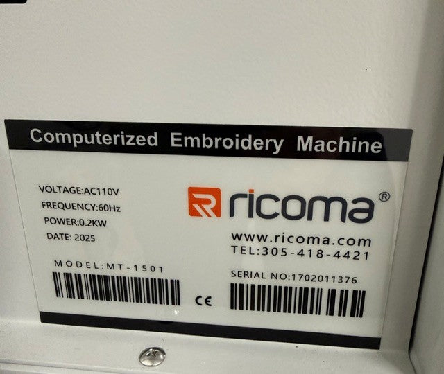 2025 Ricoma Single Head Embroidery Machine