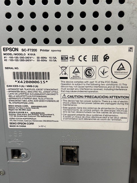 2022 EPSON F7200PS SureColor 64" Dye Sublimation Printer