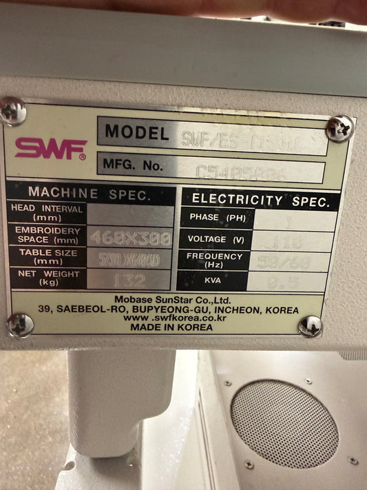 2021 SWF/ES-T1501C Single Head Embroidery Machine